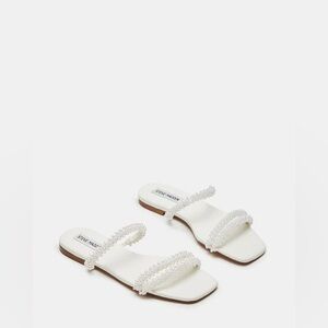 Steve Madden Pearl-Embellished White Sandals